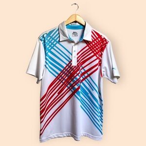 Slazenger MENS Golf Polo Shirt White Colorful Striped Design Short Sleeve Medium